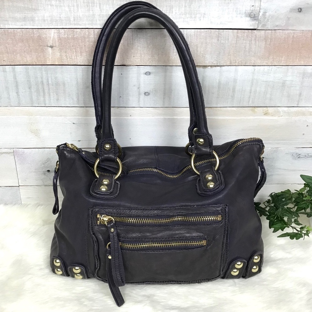 Linea Pelle Dylan Purple Leather Shoulder Bag Tote Purse